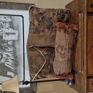 GRAND LINEN Dark Camel Brown Paisley Animal Print Decorative Pillows, Set of 3